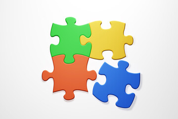 4 colored piece of Jigsaw puzzle, , 3D illustration