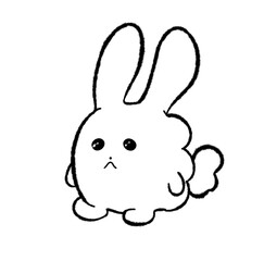 Cute bunny with fluffy fur. Round shape. Child style