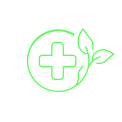 Obraz premium A cross and a blossoming branch of a tree. Medical recommendation. Vector linear icon isolated on white background.