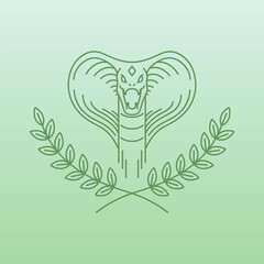 Obraz premium Simple line art logo of wreath leaves with cobra head
