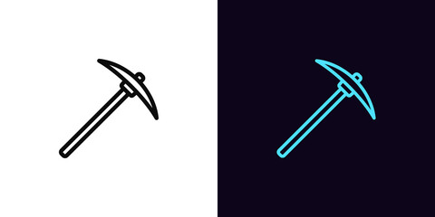 Outline pickaxe icon, with editable stroke. Linear pickaxe silhouette, crypto mining pictogram. Pickax tool