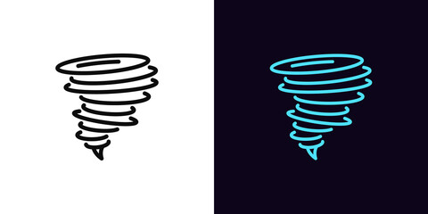 Outline tornado icon, with editable stroke. Hurricane silhouette, twister pictogram. Whirlwind funnel