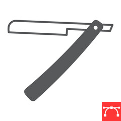 Straight razor glyph icon, barber and tool, straight razor vector icon, vector graphics, editable stroke solid sign, eps 10.
