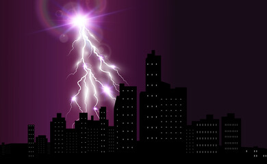 Vector image of realistic lightning. Flash of thunder on a transparent background.
