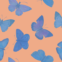 Fototapeta na wymiar Seamless pattern Watercolor butterflies on a bright background. Botanical background of butterflies for design, wallpapers, wrapping paper, textiles.