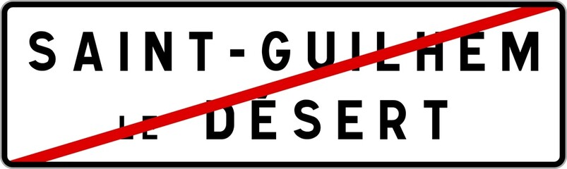 Panneau sortie ville agglomération Saint-Guilhem-le-Désert / Town exit sign Saint-Guilhem-le-Désert