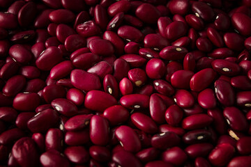 Red beans, close-up, top view, raw, food background,