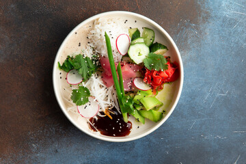 Poke in a plate on a gray background.