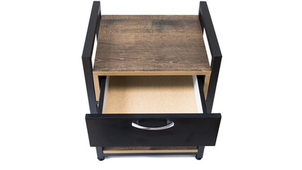 Nightstand in loft style, dark color. Furniture, part of the interior for an office or apartment. Beautiful small cabinet in a modern design. Loft style furniture.