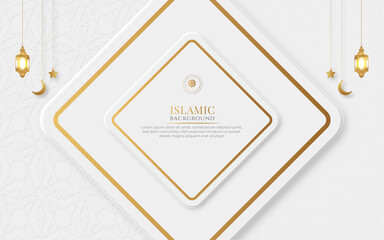 Arabic islamic elegant white and golden luxury ornamental background with islamic pattern