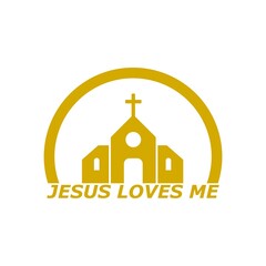 Jesus loves me in gold on a white background