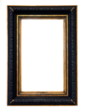 vertical old black and golden picture frame cutout
