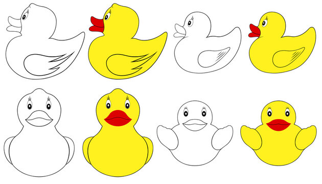 Illustration of different rubber ducks isolated on white