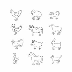 Set of simple contour pets in vector.