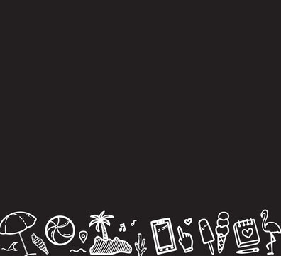 Summer banner. Hand drawn holiday elements. Summer holidays. Freehand signs and symbols. Vacation trip. Web banner design