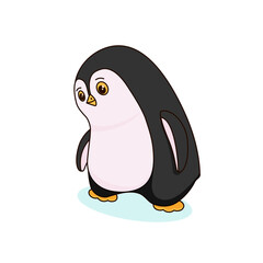 Cute little penguin is looking down. Children's vector illustration, character