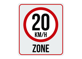 20km/h speed limit zone. Vector illustration.