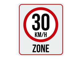 30km/h speed limit zone. Vector illustration.