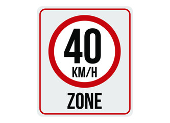 40km/h speed limit zone. Vector illustration.