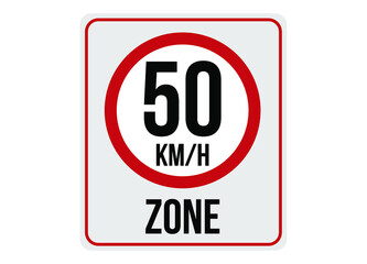 50km/h speed limit zone. Vector illustration.