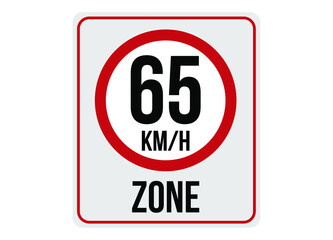 65km/h speed limit zone. Vector illustration.