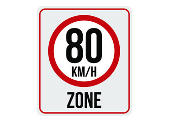 80km/h speed limit zone. Vector illustration.
