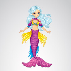 Mermaid With Silver Hair And Purple Tail