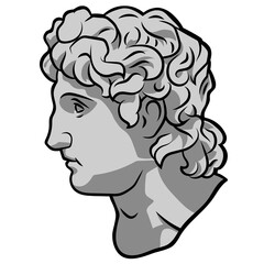 Antique Greek Macedon Man Head in Profile. Statue of Alexander The Great. Alexander III of Macedon. King of the ancient Greek kingdom of Macedon.