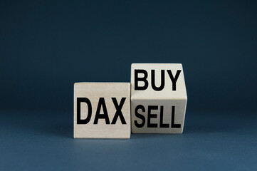 Dax buy or sell. The cubes form the words Dax buy or sell.
