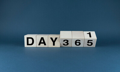 Day 365 - Day 1. Cubes form the words Day 365 - Day 1.