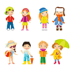 Children dressed for different seasons of year