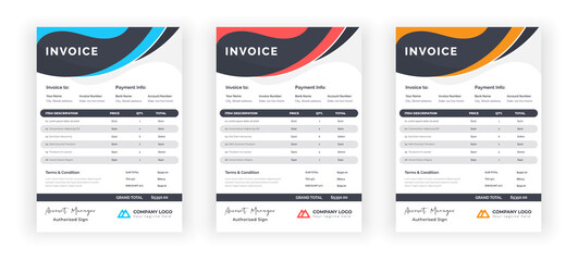 Business invoice design template, simple invoice minimal statement invoice template, professional modern clean creative bill, money receipt invoice design. 