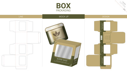 Box packaging cosmetic and mockup die cut template