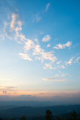 Colorful sunset and sunrise with clouds. Blue and orange color of nature