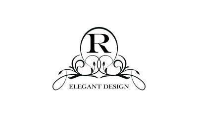 Stylish emblem for exquisite logos and monograms with the letter R in the center.