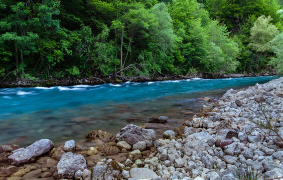 Long exposure shot of the Tara River. Montenegro. Durmitor National Park .