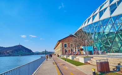 Embankment of Danube River at Balna Center, Budapest, Hungary