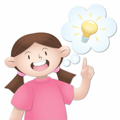 Cute little girl having an idea, vector illustration