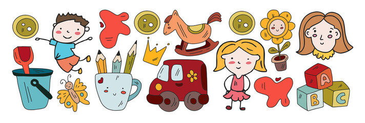Fototapeta premium School, preschool, education. Creativity and imagination. Little children online education, e-learning.