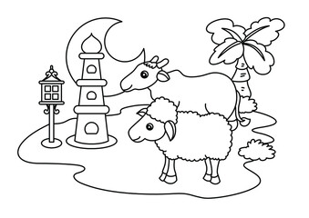 cow with goat cute  coloring page for kids
