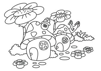 mushroom house coloring page for kids