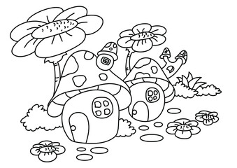 mushroom house coloring page for kids
