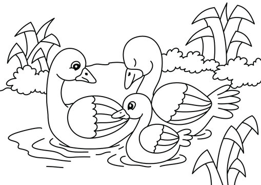 duck cartoon cute coloring page for kids