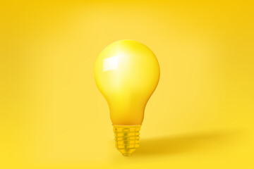 Minimal Idea Design Concept Yellow bulb on yellow pastel background - 3d illustration.Minimal Idea Design Concept Yellow bulb on yellow pastel background - 3d illustration.