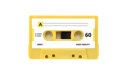 Cassette tape audio isolated on white background. Vintage music and sound, retro 80s song