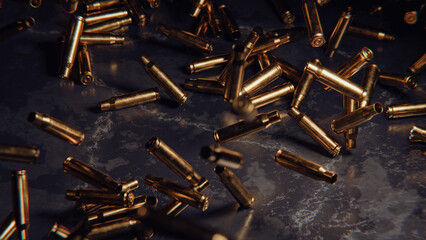 Bullet casings falling on the stone floor, 3D Render - obrazy, fototapety, plakaty