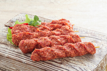Raw beef kebab minced meat
