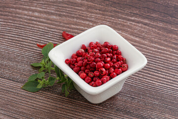 Red pepper seeds in the bowl