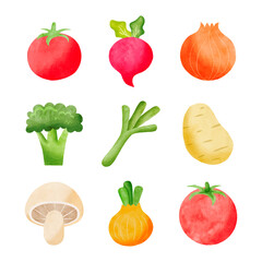 Set of watercolor fruits and vegetables