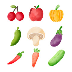 Set of watercolor fruits and vegetables